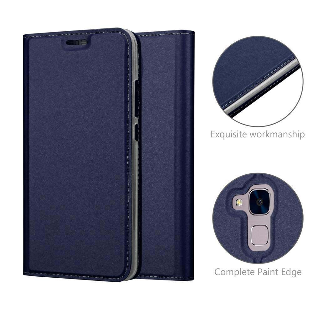 Custodia blu scuro per telefono con cuciture e ritagli. Dettagli mostrano maestria e bordi.