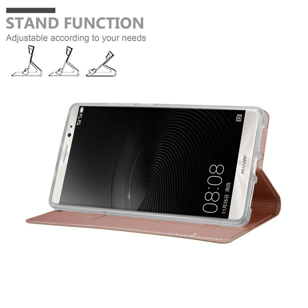 Una funda rosa para teléfono con función de soporte para un Huawei.