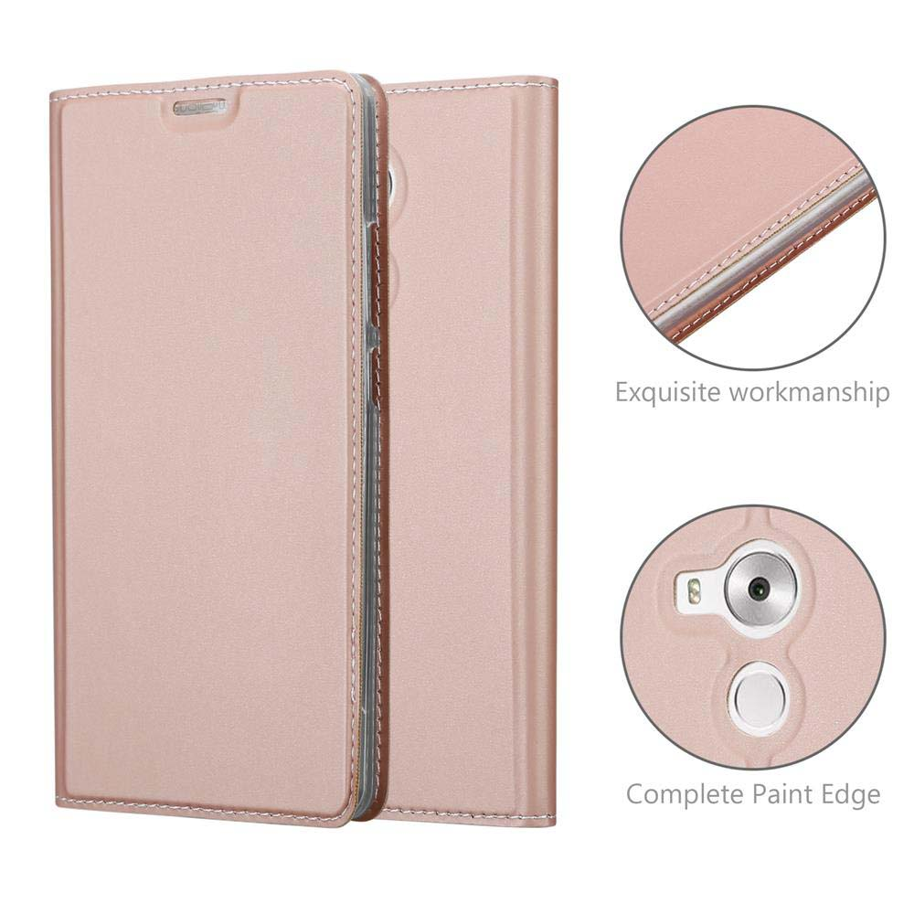 Funda rosa dorada para teléfono con dos vistas cercanas y texto.
