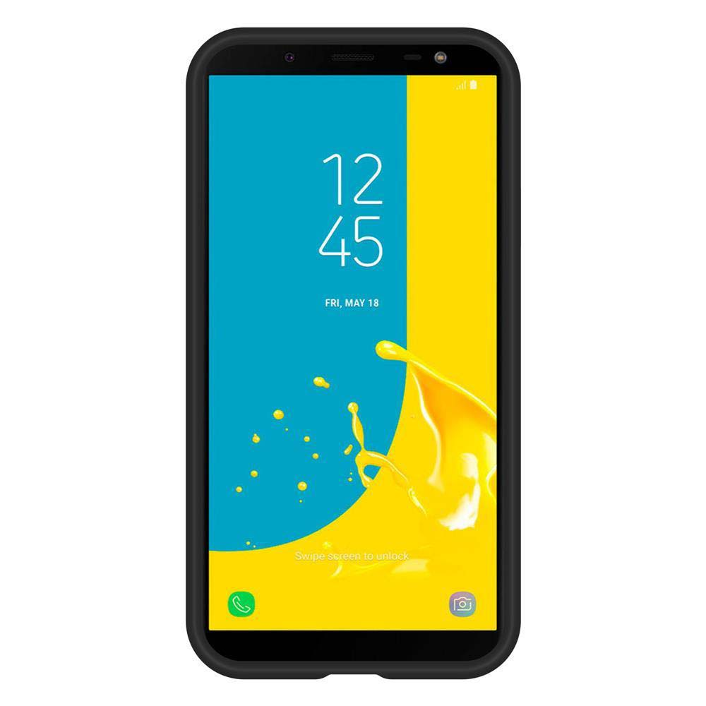Uno smartphone nero con sfondo a schizzo giallo, mostra le 12:45.