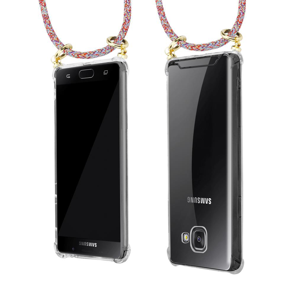 Dos fundas transparentes para móvil con cordones, vista frontal y trasera.