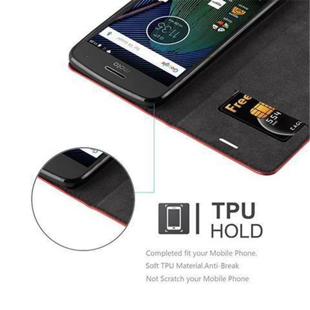Ein schwarzes Flip-Cover für ein Moto-Telefon mit einer SIM-Karte und 