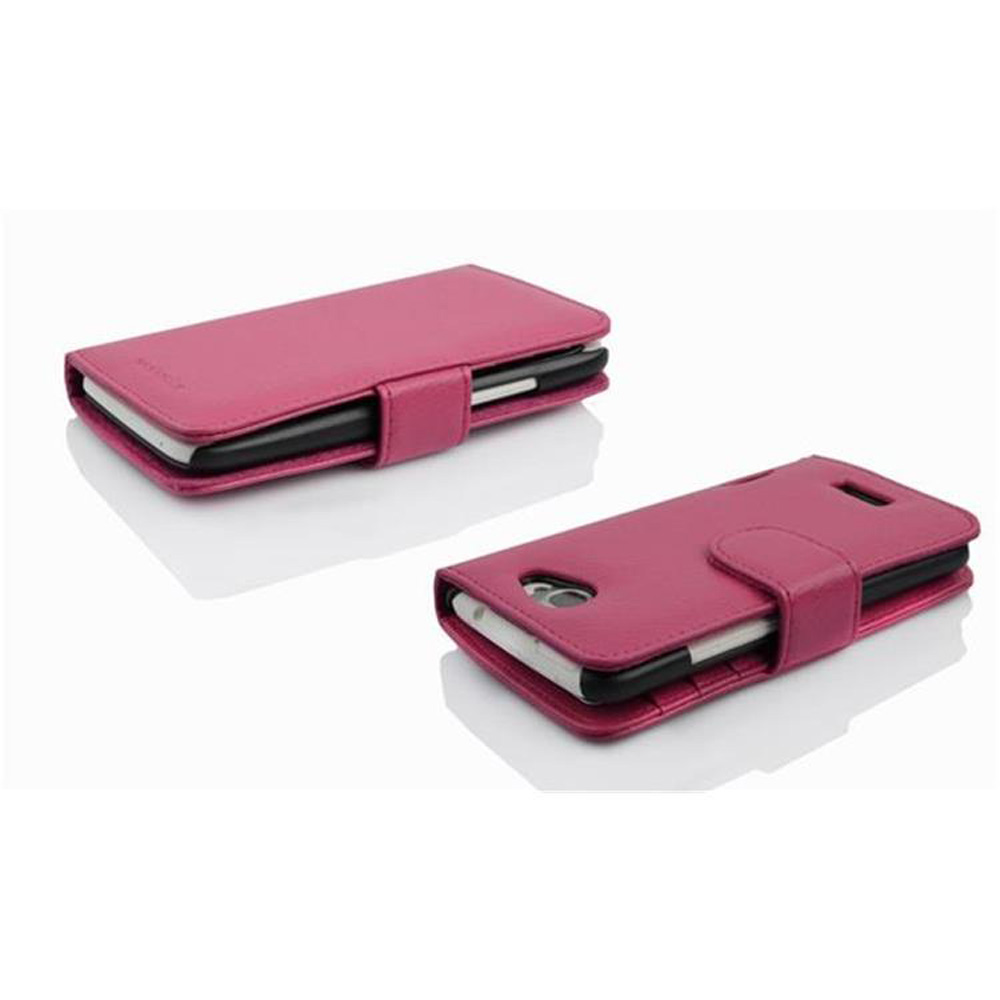 Zwei pinke Handyhüllen mit integriertem Smartphone, auf weißem Hintergrund.