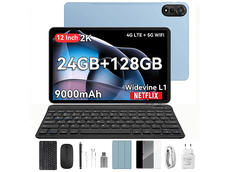 BLACKVIEW MEGA 2 Set Mit Tastatur (QWERTY), Tablet, 128 GB, 12 Zoll, Blau