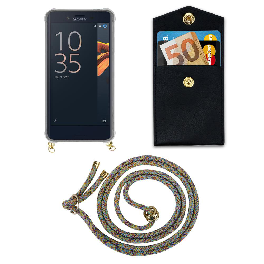 Teléfono inteligente con funda, tarjetero negro y cordón de colores