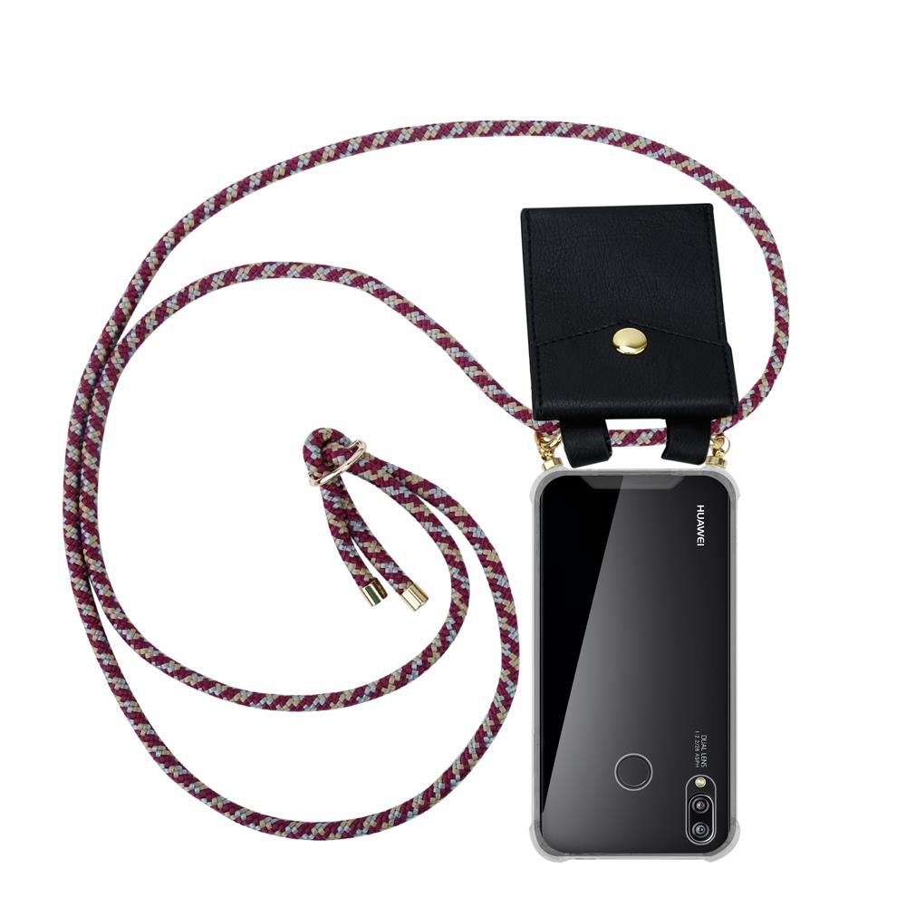 Custodia per telefono con laccetto e piccolo scomparto nero con bottone.
