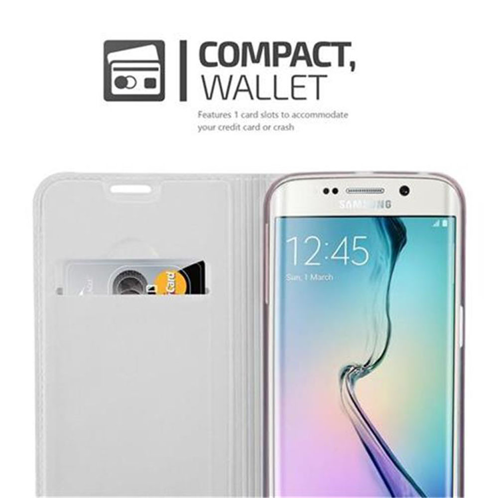 Uno smartphone Samsung con un portafoglio contenente una carta.