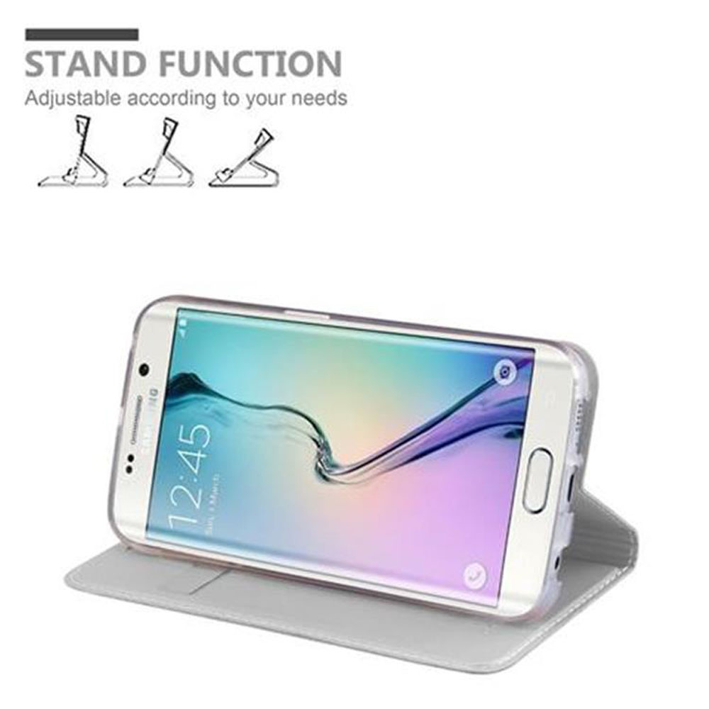 Uno smartphone in una custodia con funzione di supporto regolabile.