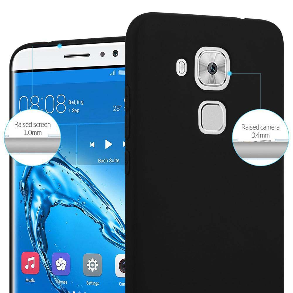 Custodia nera per telefono mostra schermo e fotocamera rialzati.