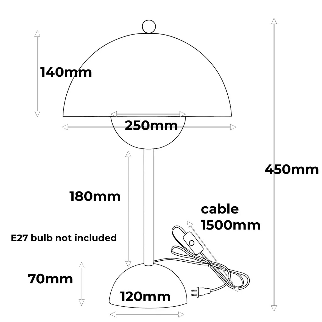 Dibujo técnico de una lámpara con dimensiones: 450mm de altura total.