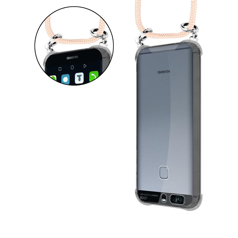 Ein Huawei-Smartphone in einer durchsichtigen Hülle mit einem Band.