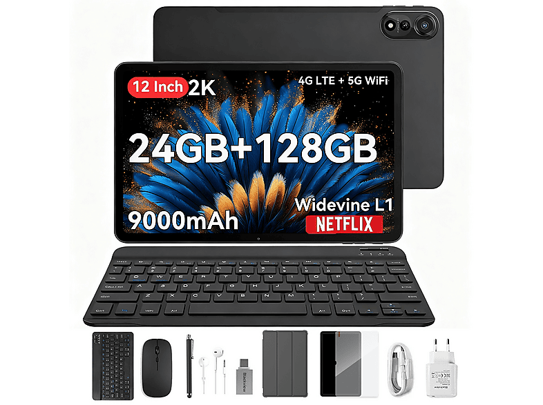 BLACKVIEW MEGA 2 Set Mit Tastatur (QWERTY), Tablet, 128 GB, 12 Zoll, Grau