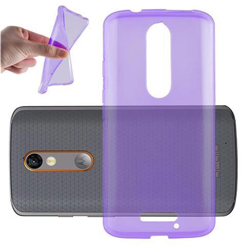 Una funda morada se muestra sobre un teléfono con cámaras.
