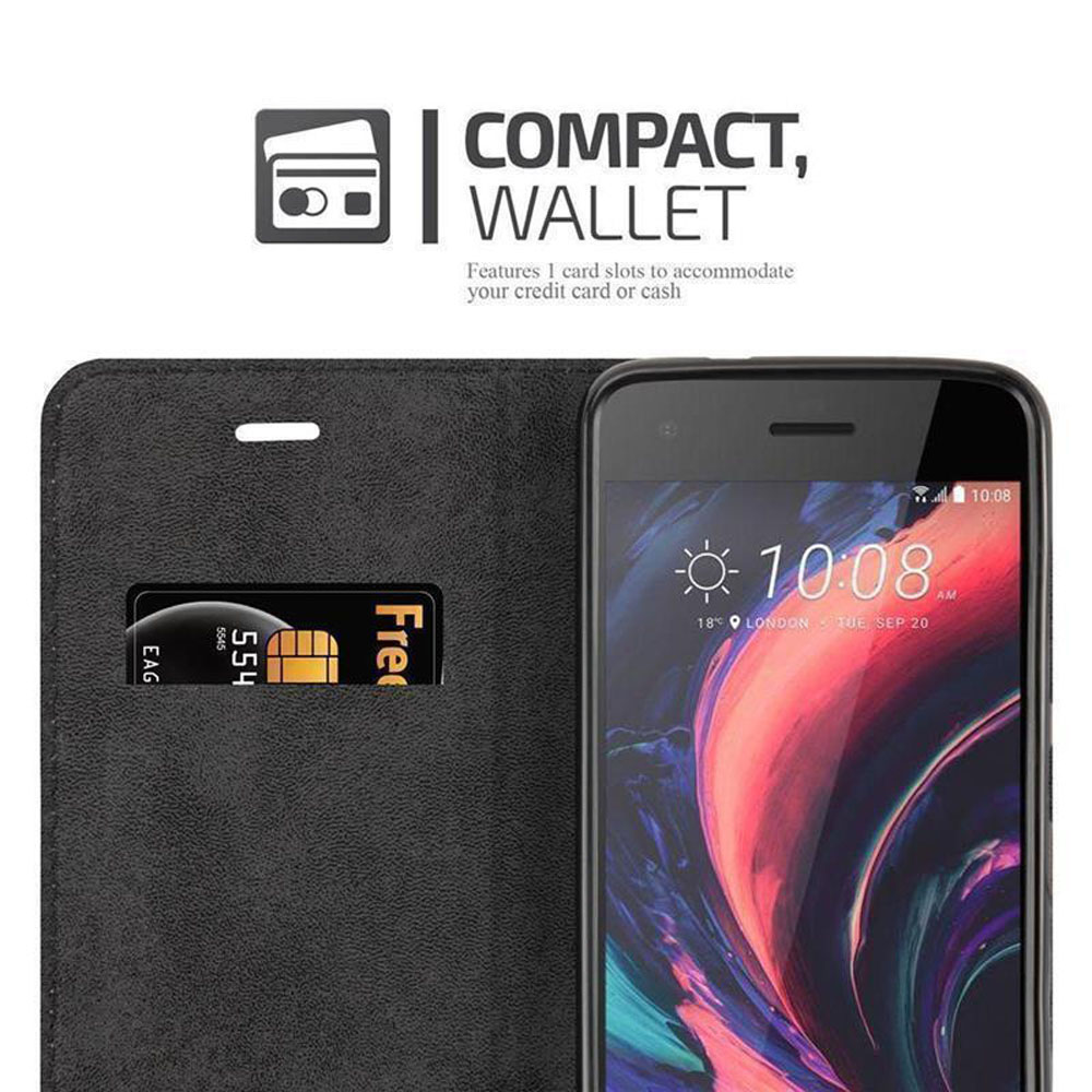 Portafoglio nero con una carta e uno smartphone che mostra le 10:08.