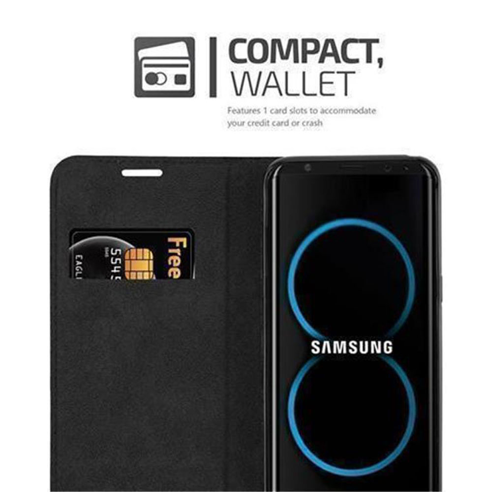 Custodia nera per telefono con slot per carte e telefono Samsung.