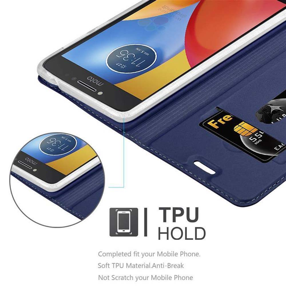 Una custodia per telefono blu con telefono e slot per carte.