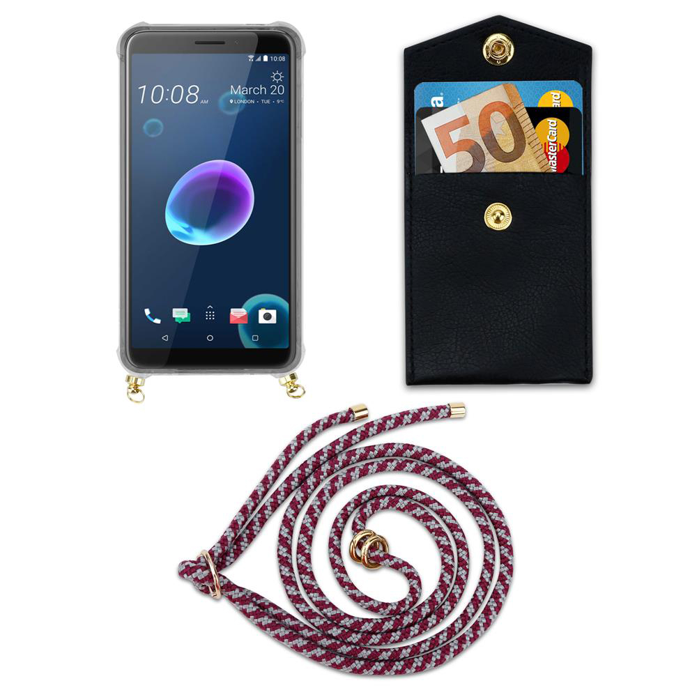 Handyhülle mit Kordel und Kartenetui: Smartphone, schwarzes Etui mit 50€ Schein und Karten.
