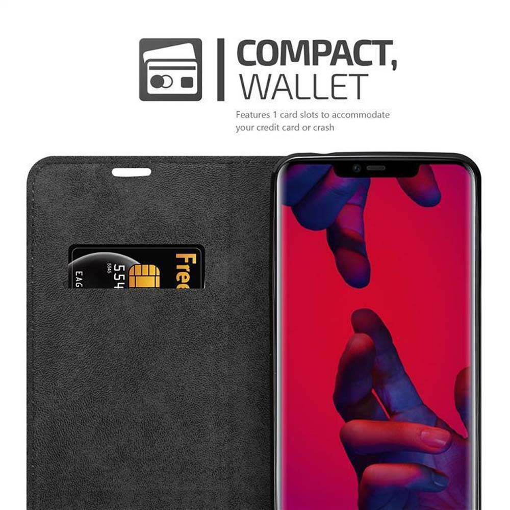 Schwarzes Wallet mit einer Karte und einem Smartphone mit rotem Hintergrund.