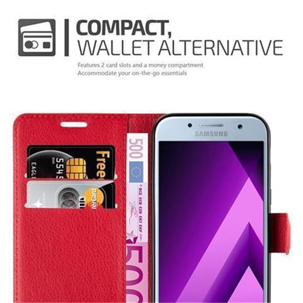 Rote Brieftasche mit Samsung Handy, Karten und 500-Euro-Schein.