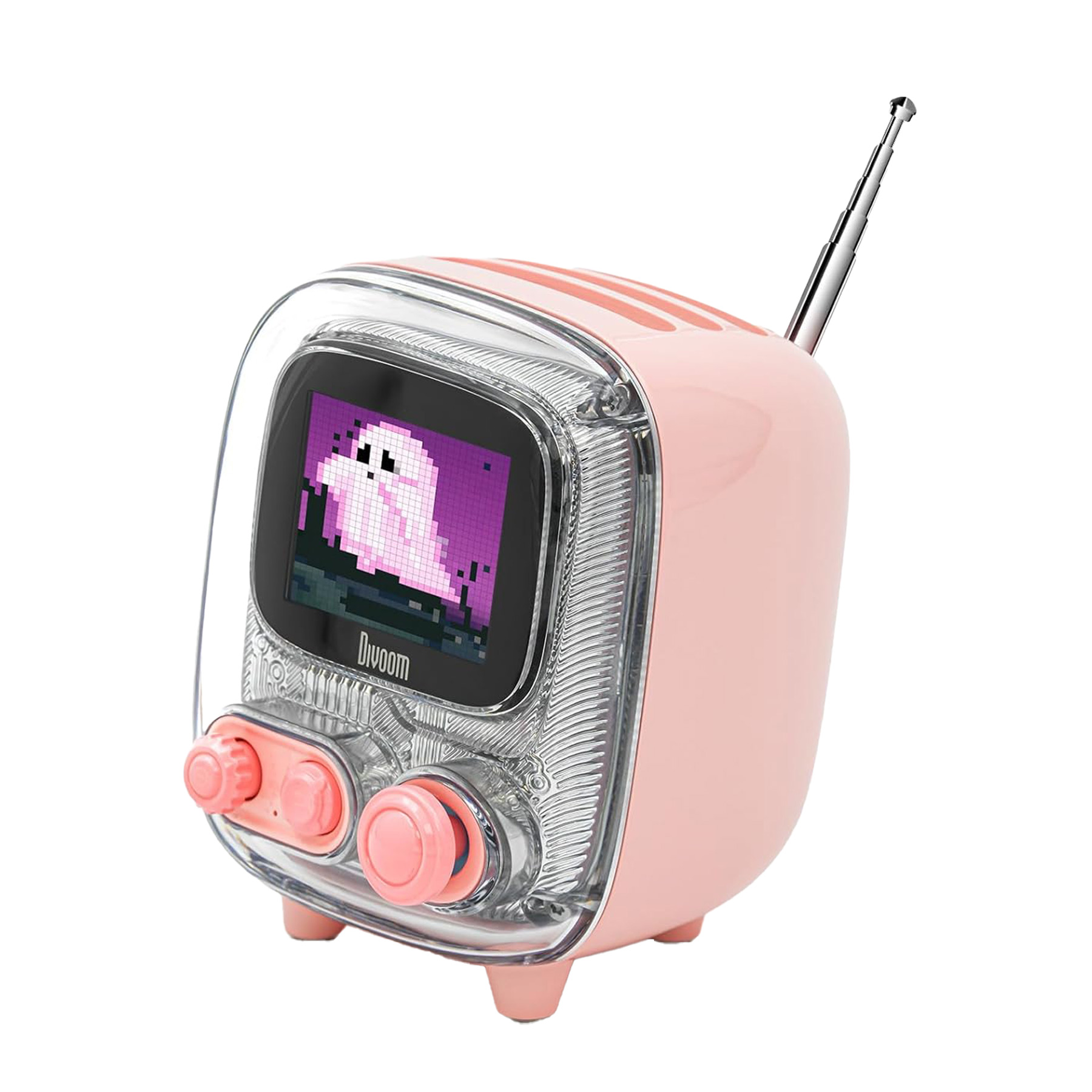 DIVOOM Tiivoo-2 FM Radyolu Mini Kablosuz Piksel Ekranlı Retro Taşınabilir Bluetooth Hoparlör Pembe