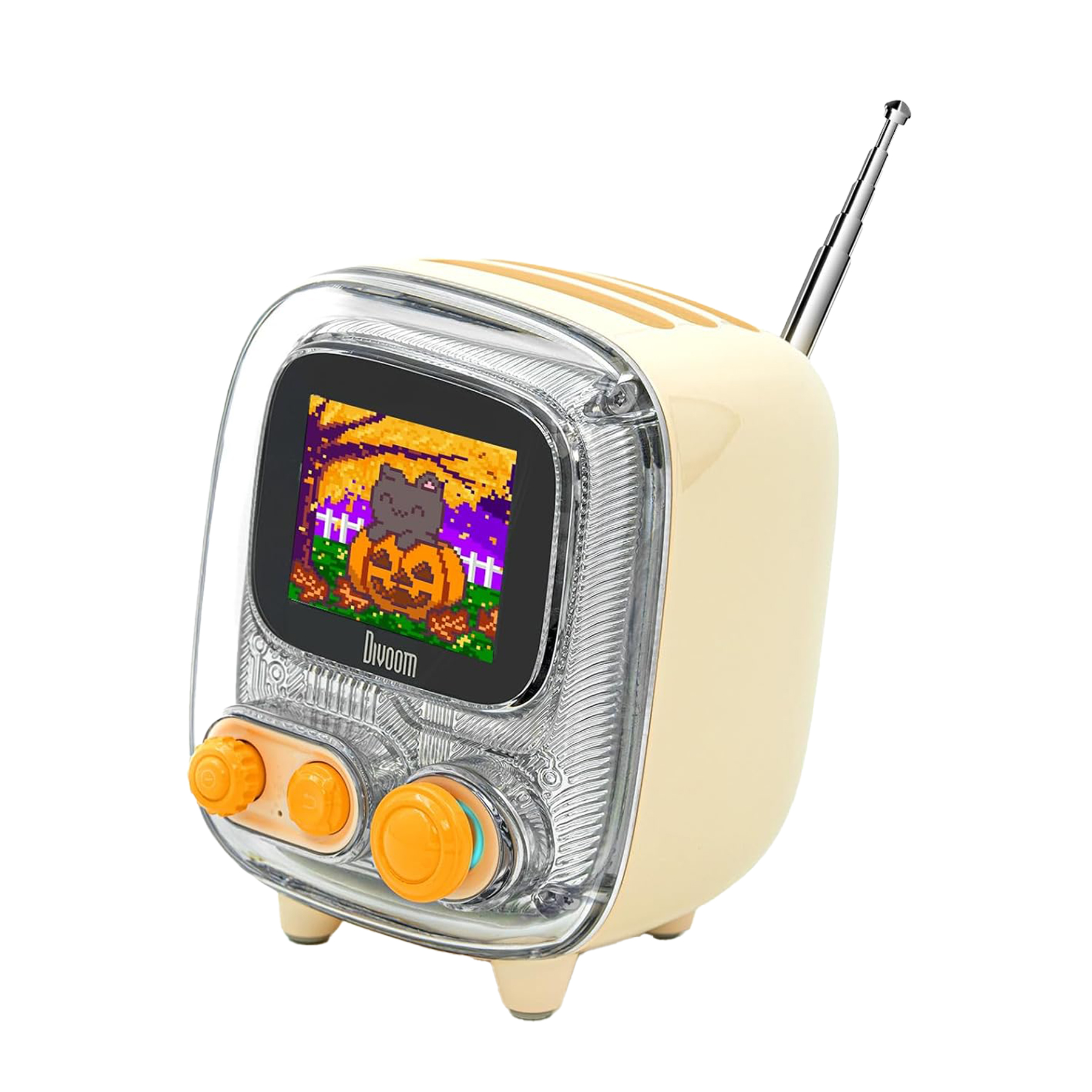 DIVOOM Tiivoo-2 FM Radyolu Kablosuz Piksel Ekranlı Retro Taşınabilir Mini Bluetooth Hoparlör Beyaz