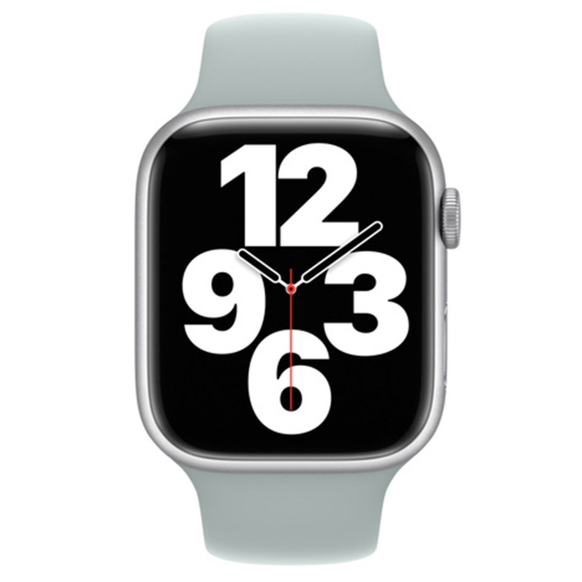 Une montre connectée grise avec cadran noir et chiffres blancs.