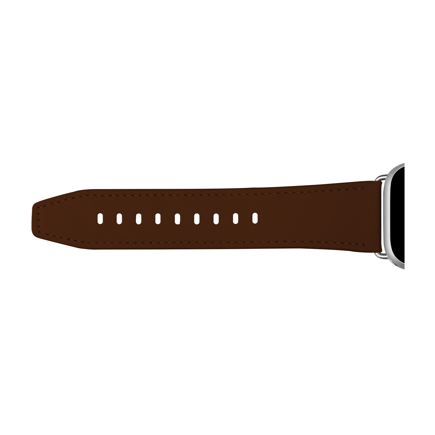 Cinturino in pelle marrone con connettore argentato.