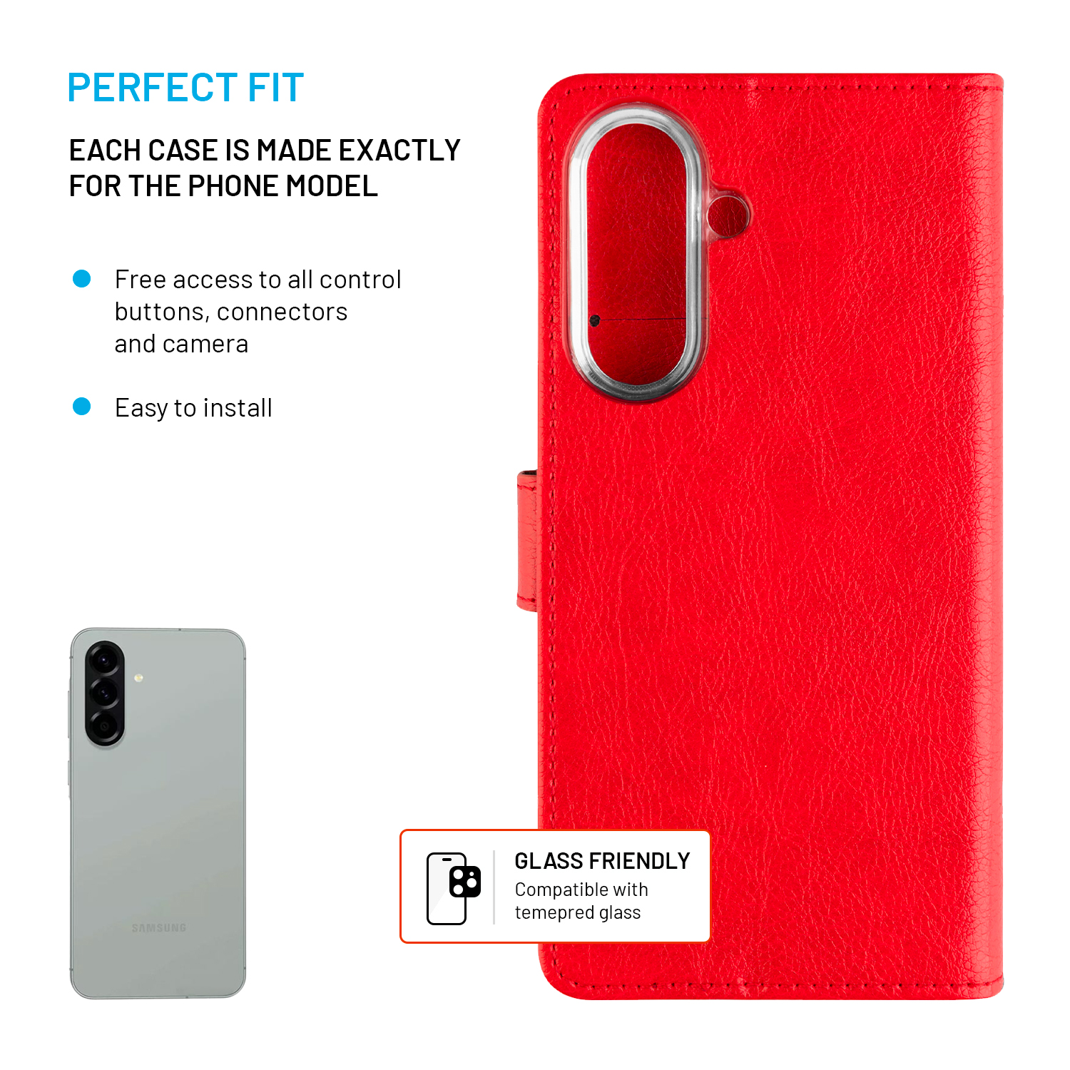 Rote Handyhülle und ein silbernes Samsung-Smartphone nebeneinander.