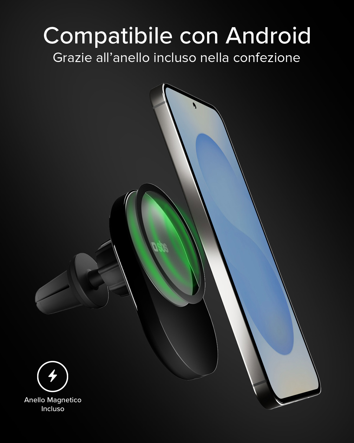 Ein Smartphone mit einem Auto-Ladehalter, der mit einem Ring ausgestattet ist.