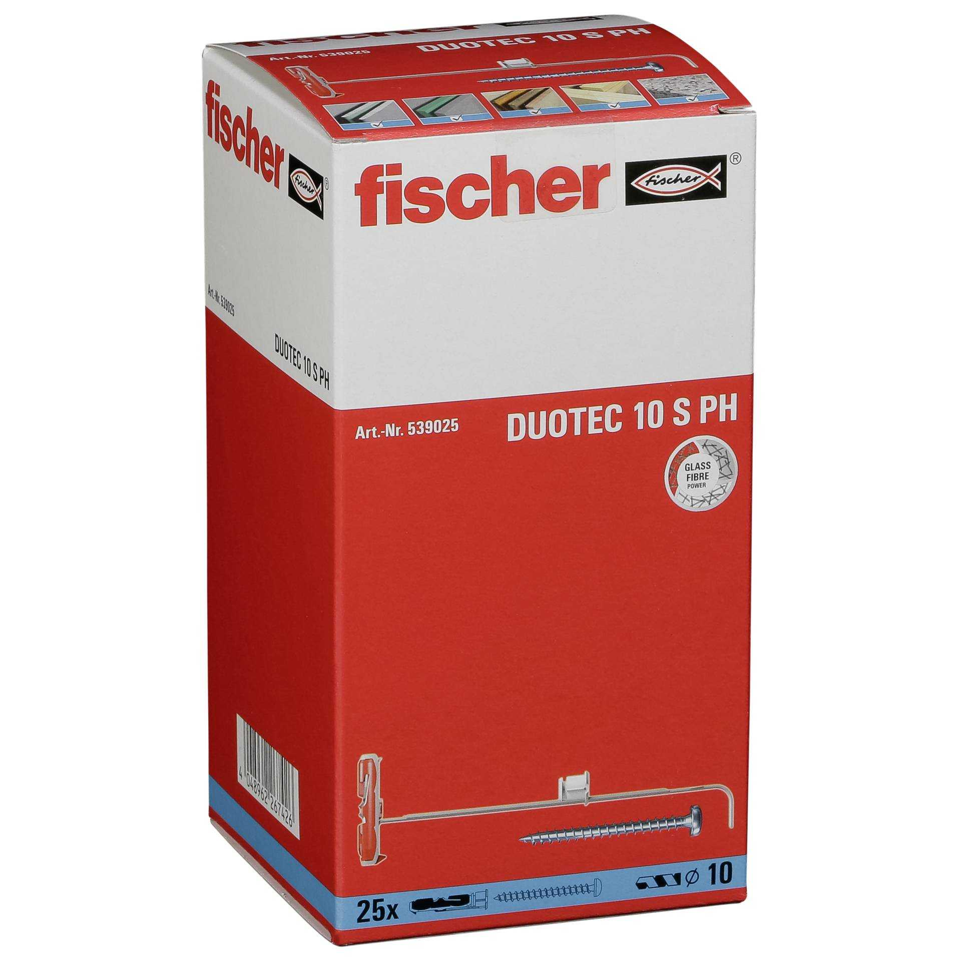 Rode doos met Fischer schroeven, Art.nr. 539025, DUOTEC 10 S PH.