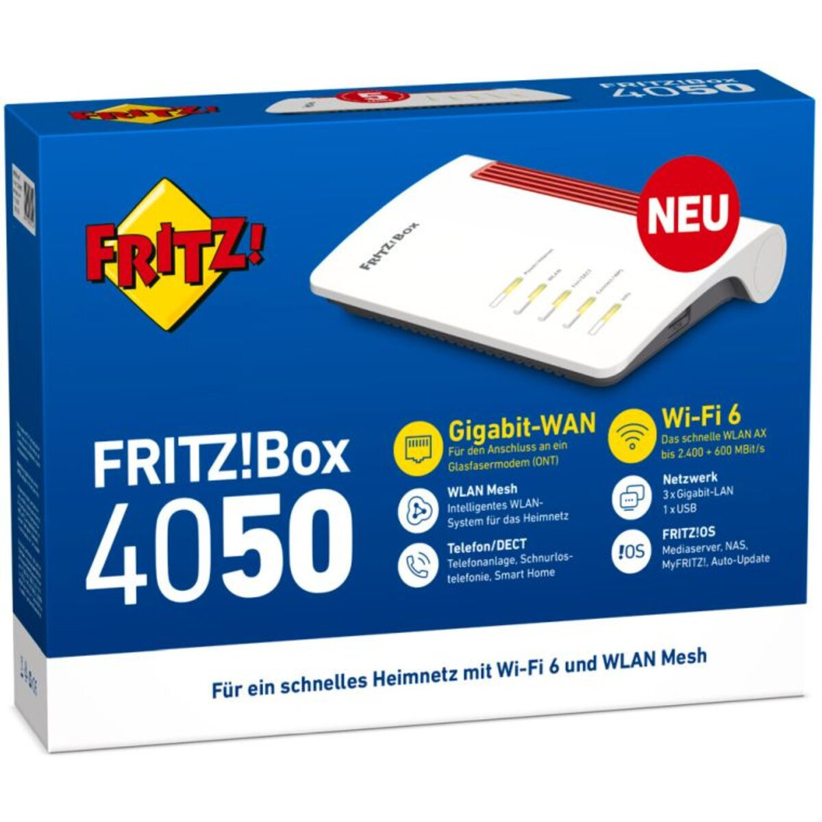 Opakowanie FRITZ!Box 4050 z routerem, nowe, Gigabit-WAN, Wi-Fi 6.