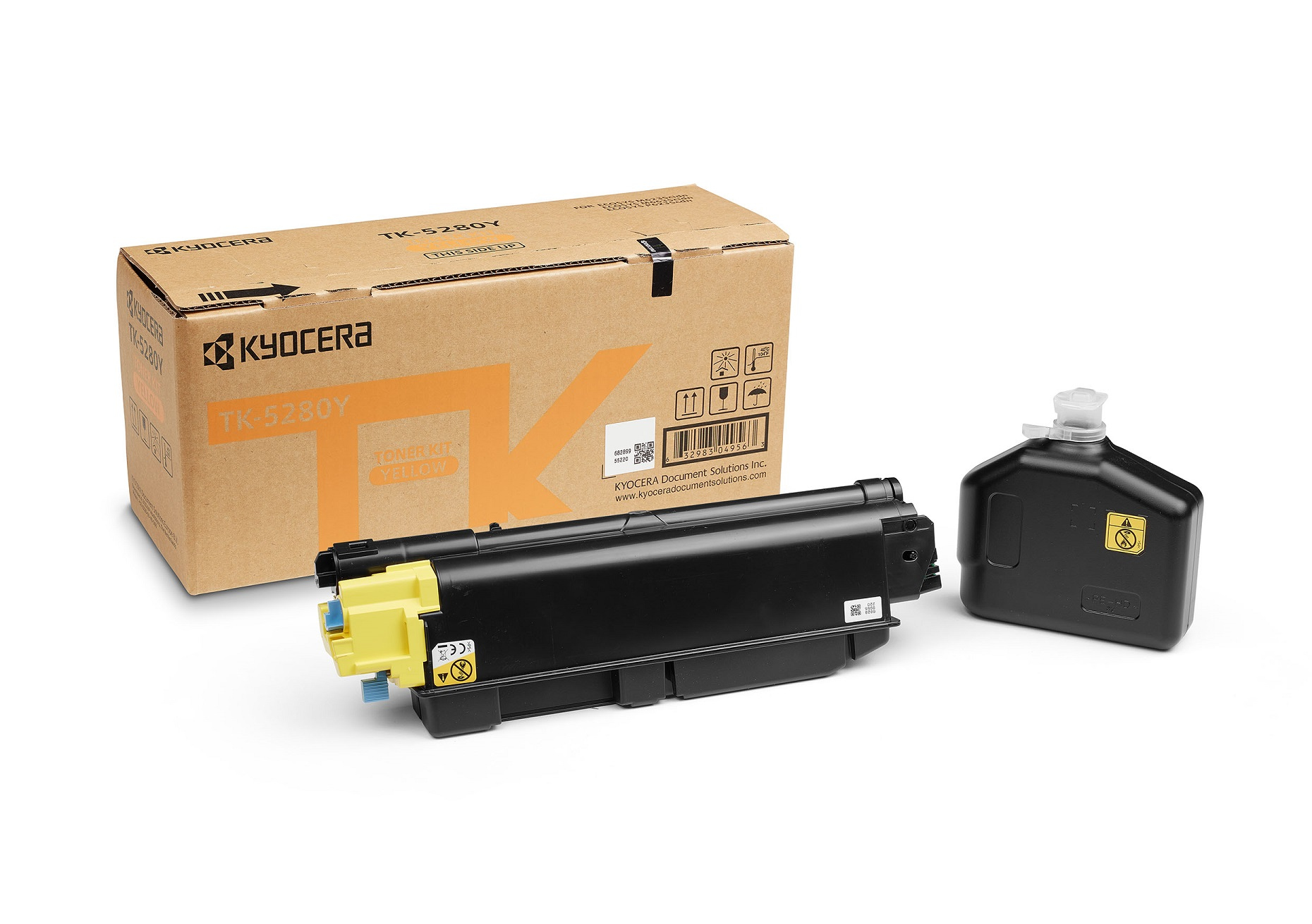 Kit toner giallo Kyocera TK-5280Y, cartuccia e flacone ricarica.
