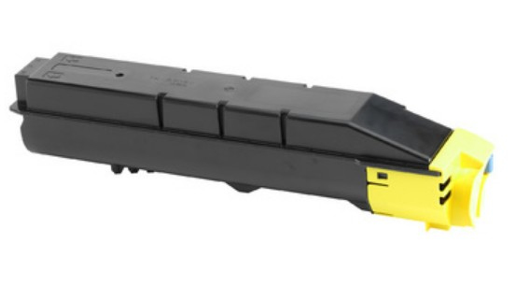 Un albero di cartuccia toner nero e giallo su sfondo bianco.