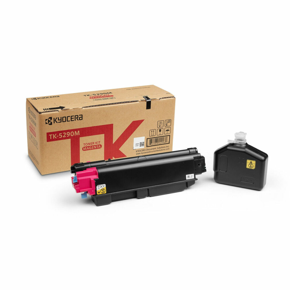 Kyocera Toner-Kit Magenta: Kartusche, Flasche und Karton.