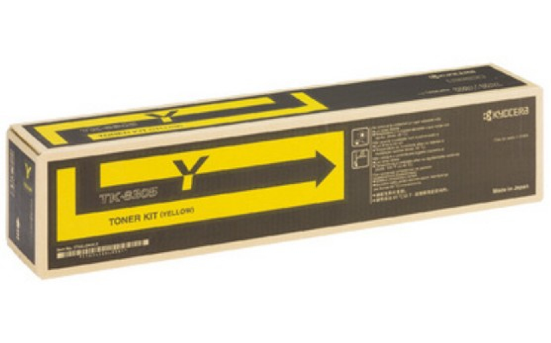Kit toner giallo TK-8305 in scatola nera e gialla.