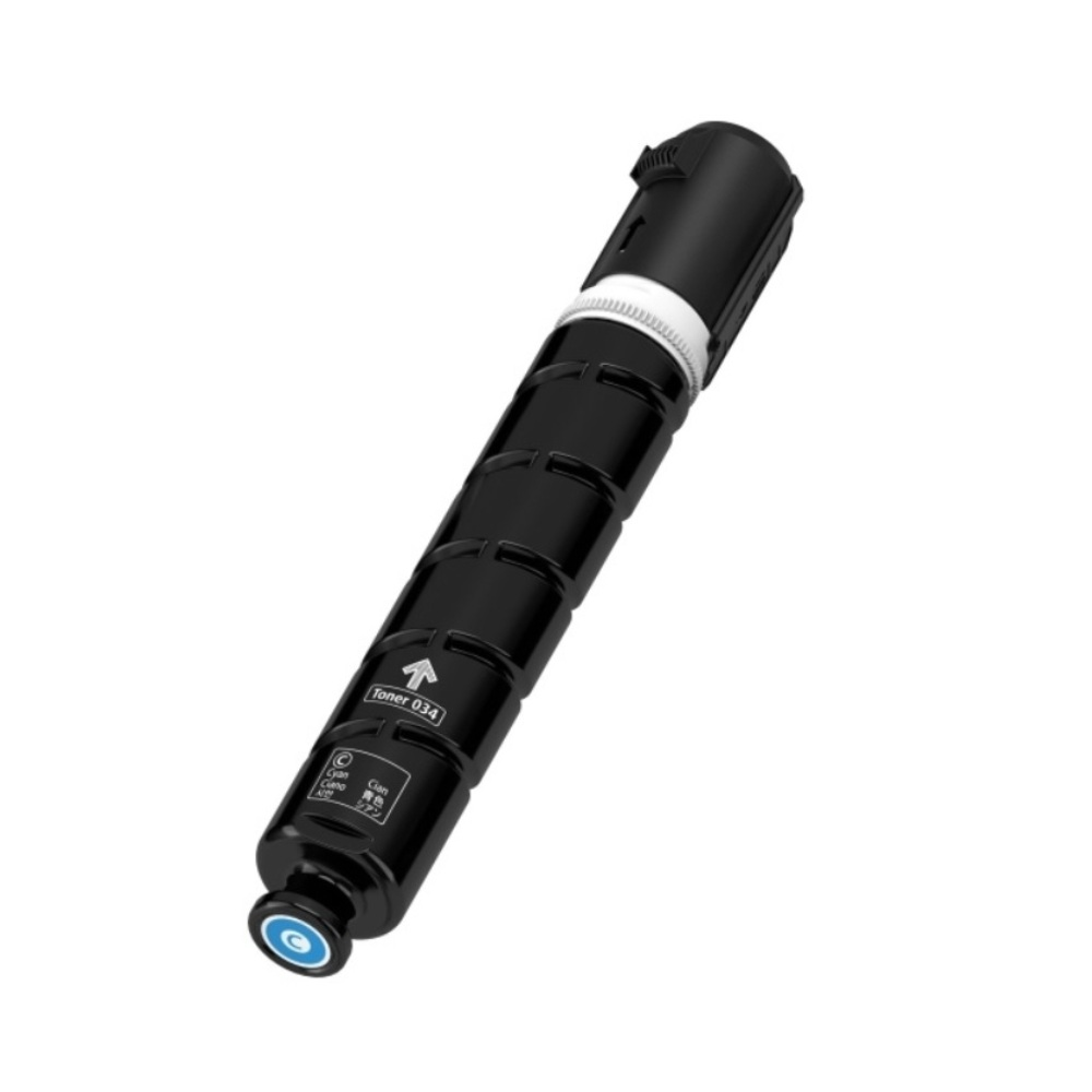 Cartuccia toner nera con tappo blu, etichetta "Toner 034".