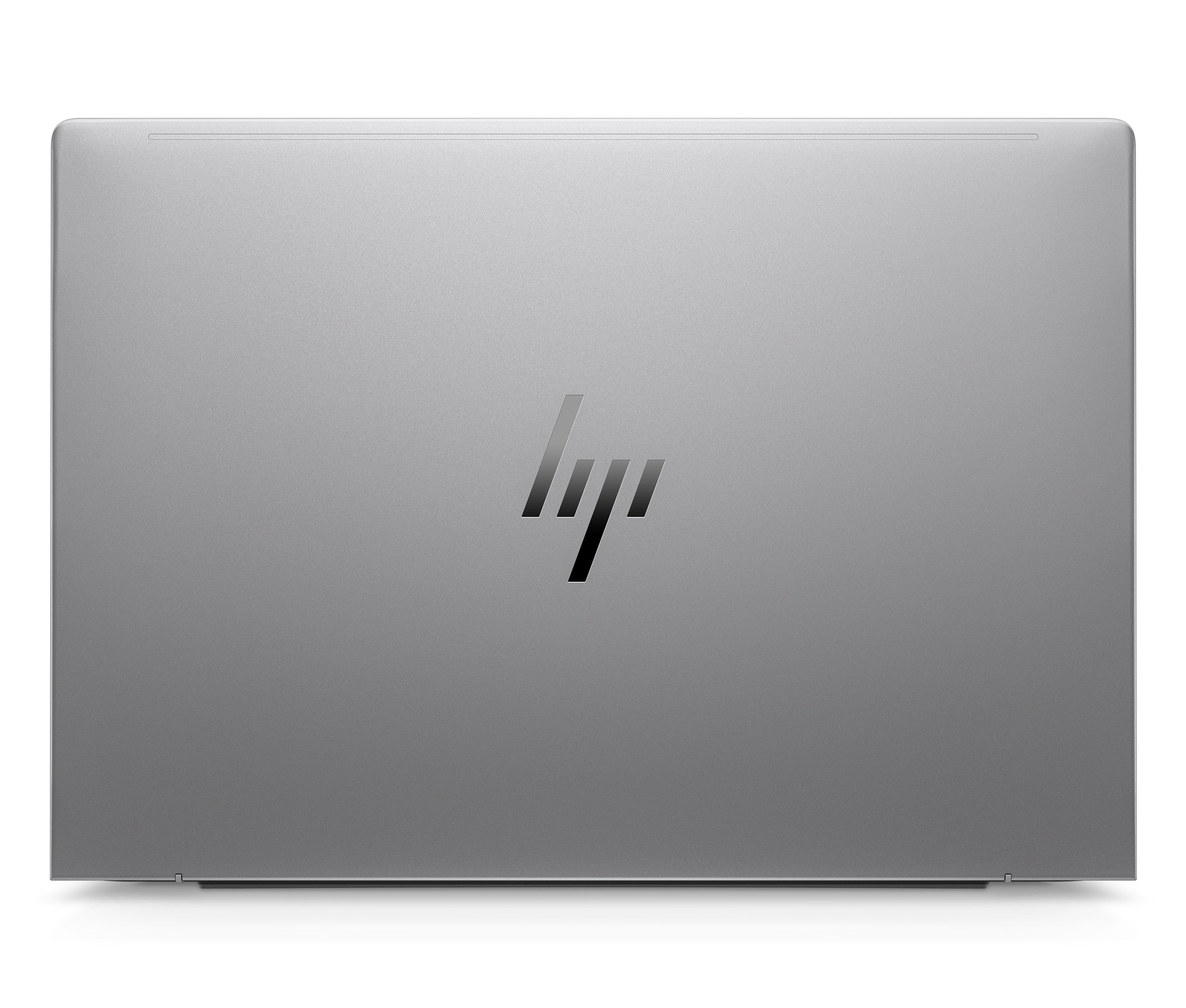 Gesloten zilveren laptop met glanzend HP-logo op de klep.