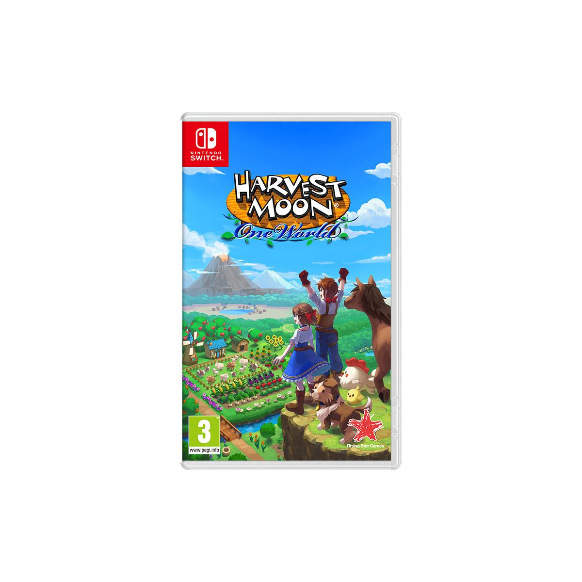 Copertina del gioco Harvest Moon One World per Nintendo Switch con personaggi e una fattoria.