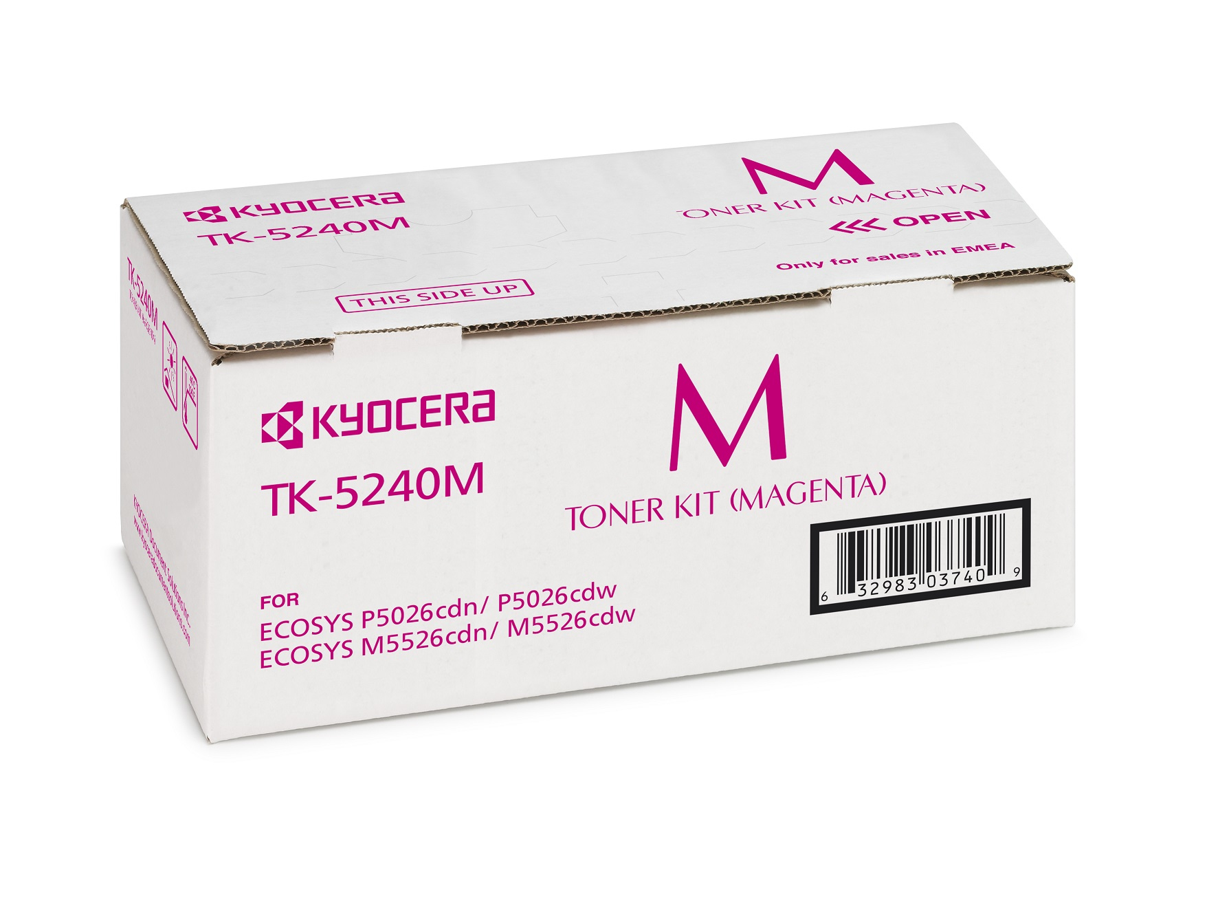 Zestaw tonera Kyocera TK-5240M magenta. Pudełko kartonowe z nadrukiem.