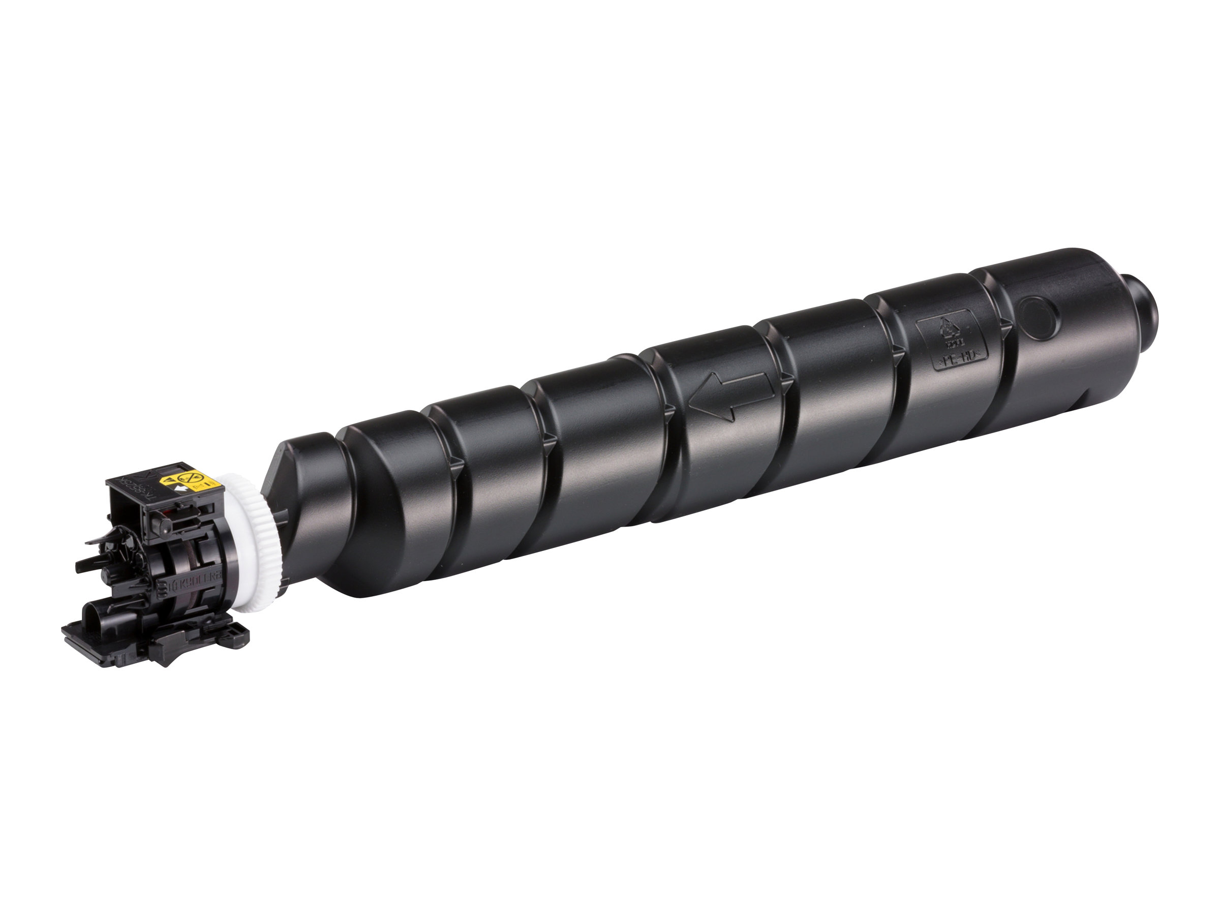 Czarny toner z białym kołem zębatym i czarnymi złączami.