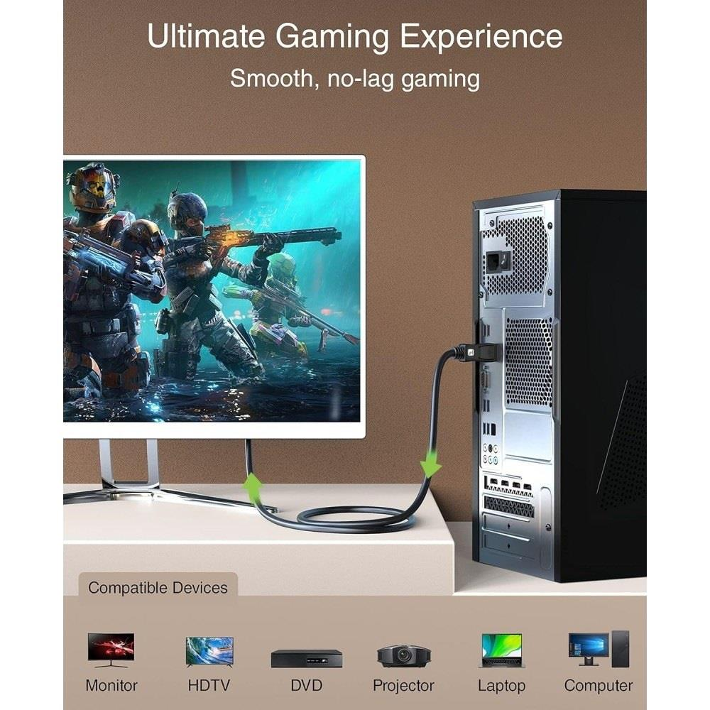 Obudowa komputera jest podłączona do monitora wyświetlającego scenę gry wideo. Ikony pokazują kompatybilne urządzenia.