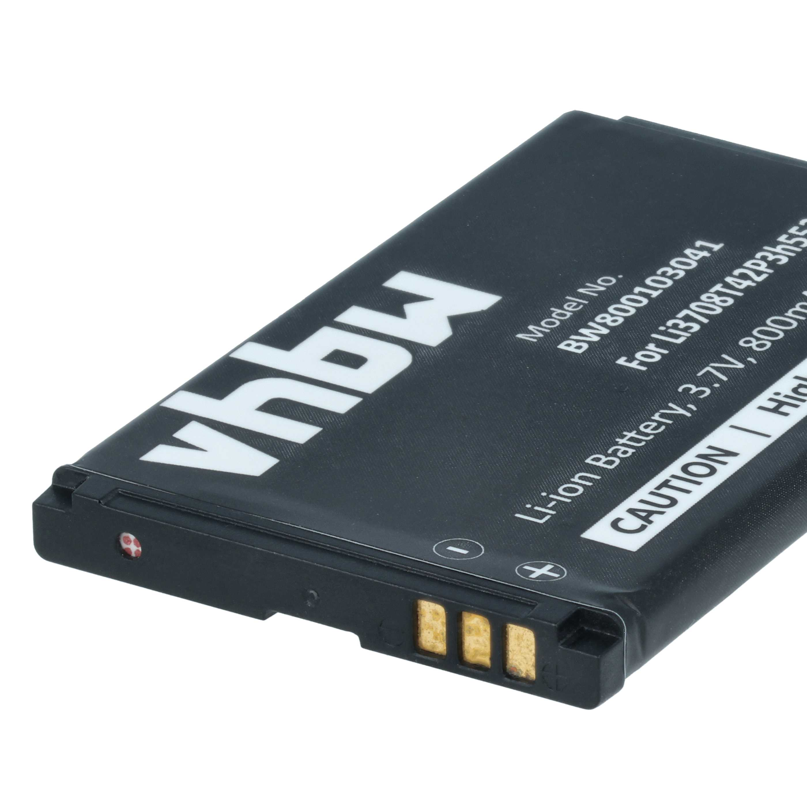 Schwarzer Lithium-Ionen-Akku mit weißen Beschriftungen, 3,7V, 800mAh.