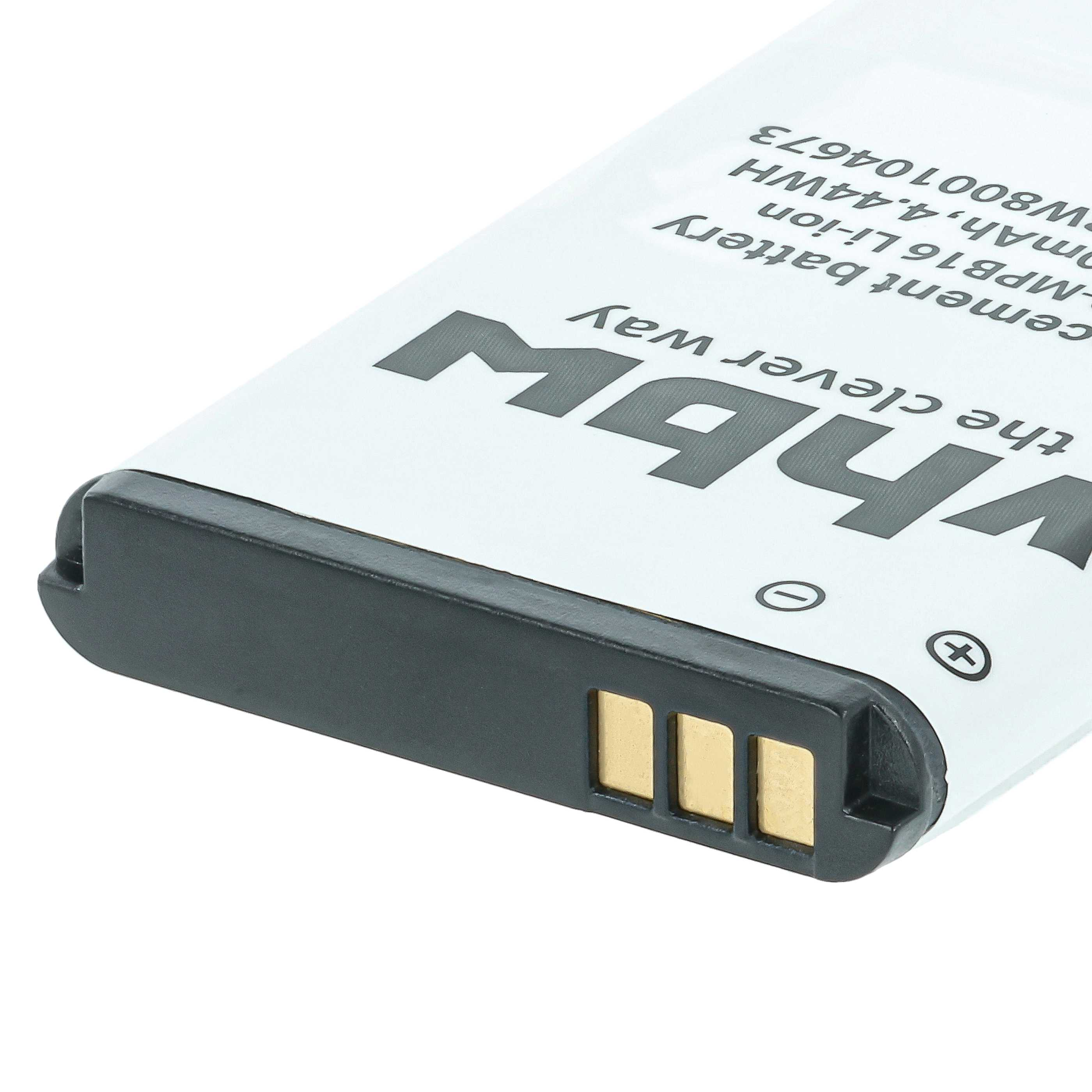 Eine weiße Li-Ion-Batterie mit schwarzen Anschlüssen und Beschriftung.