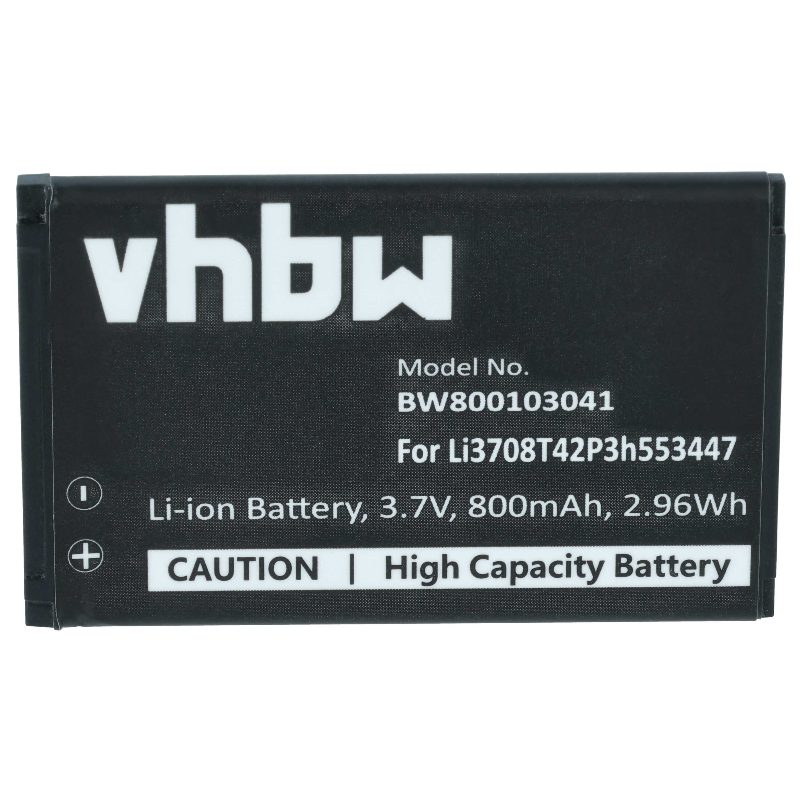 Schwarzer Li-Ion Akku mit vhbw Logo, 3,7V, 800mAh.