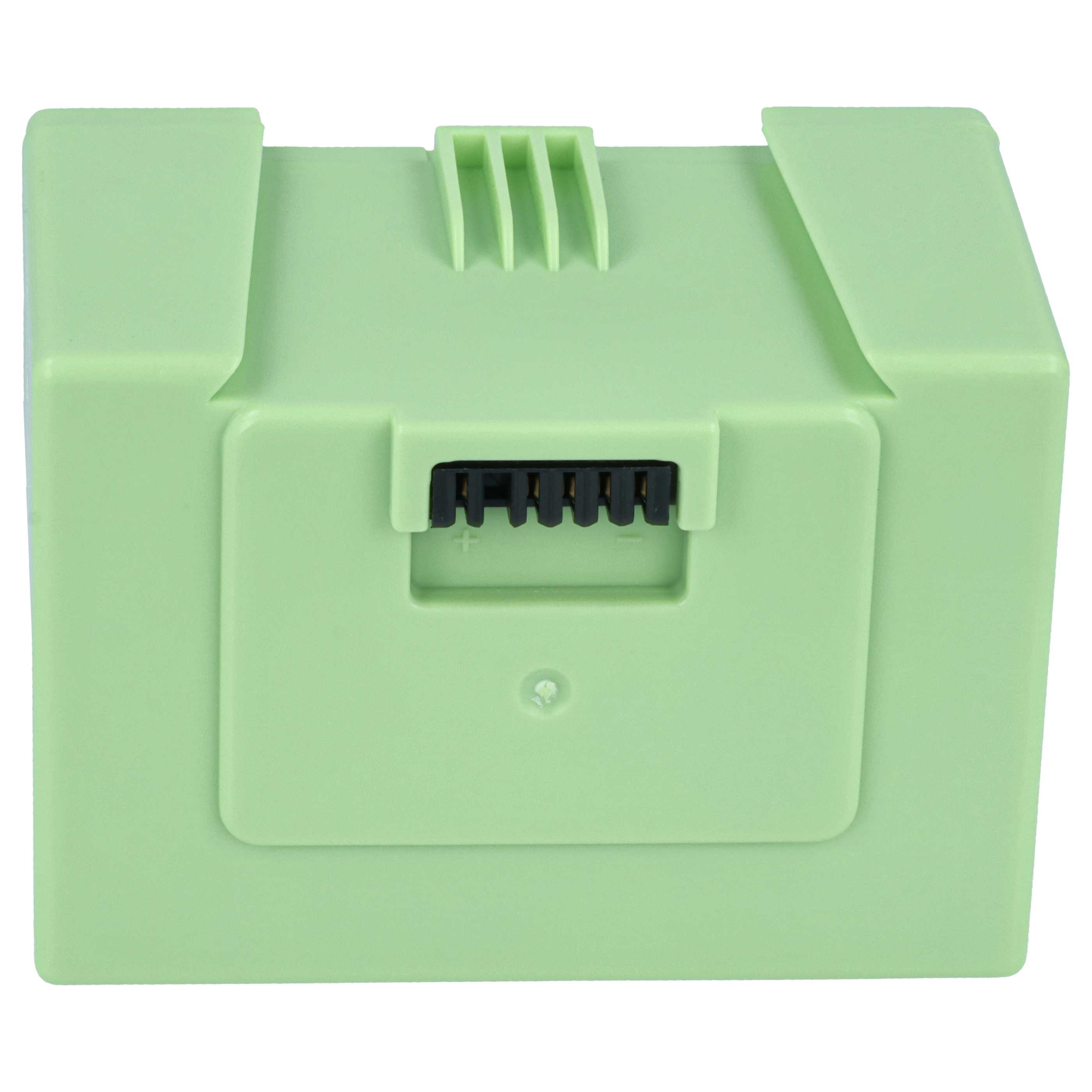 Ein hellgrünes Batteriepack mit einem schwarzen Steckeranschluss.
