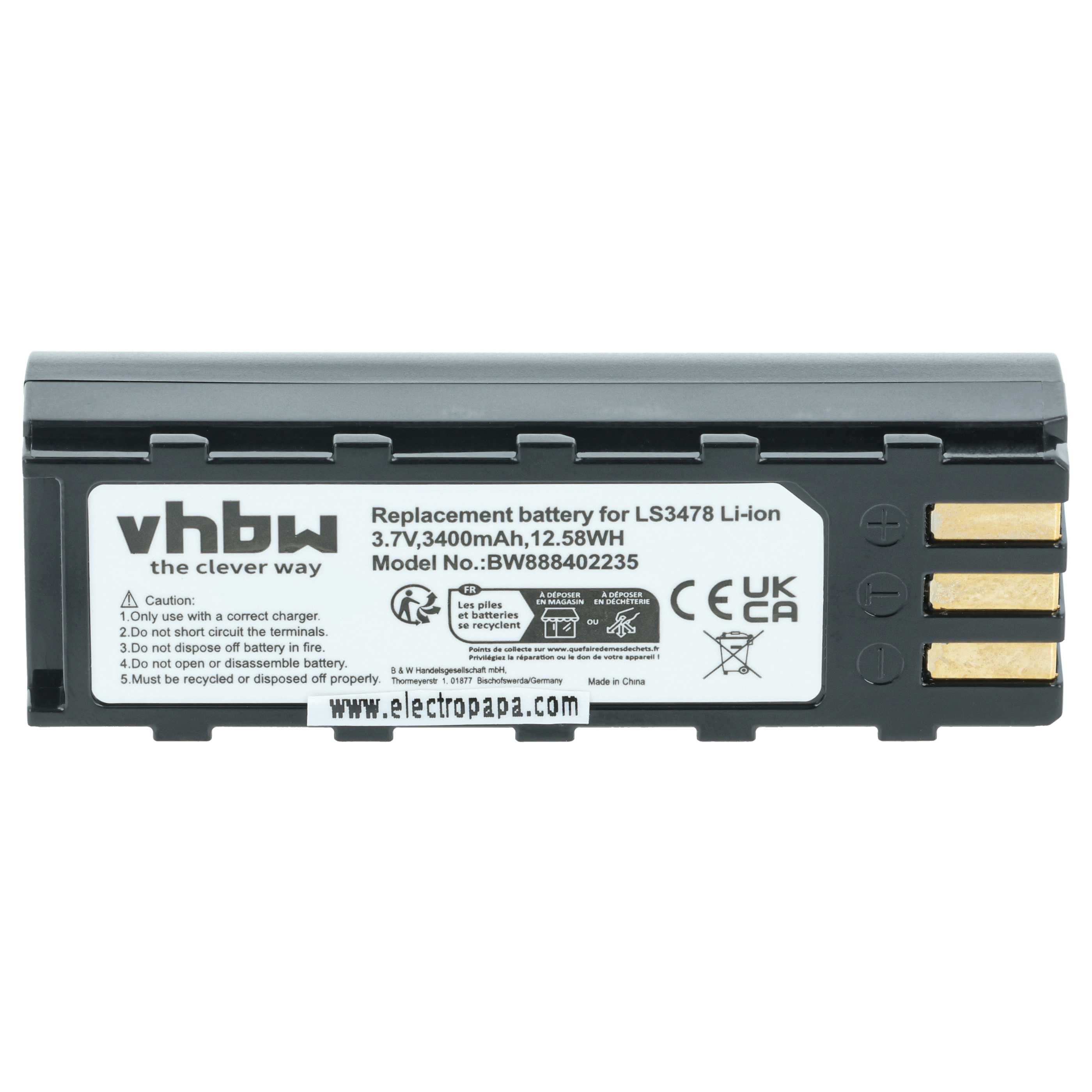 Schwarzer Akku mit weißem Etikett, 3,7V, 3400mAh, für LS3478.