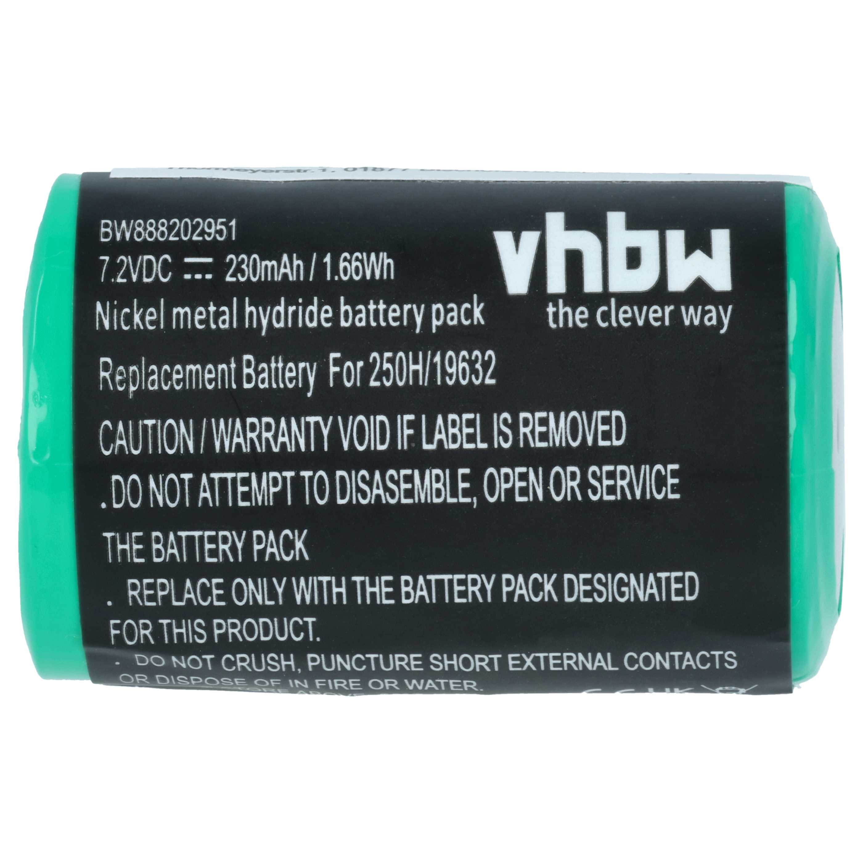 Grüne Nickel-Metallhydrid-Batteriepackung mit schwarzem Etikett und weißen Textdetails.