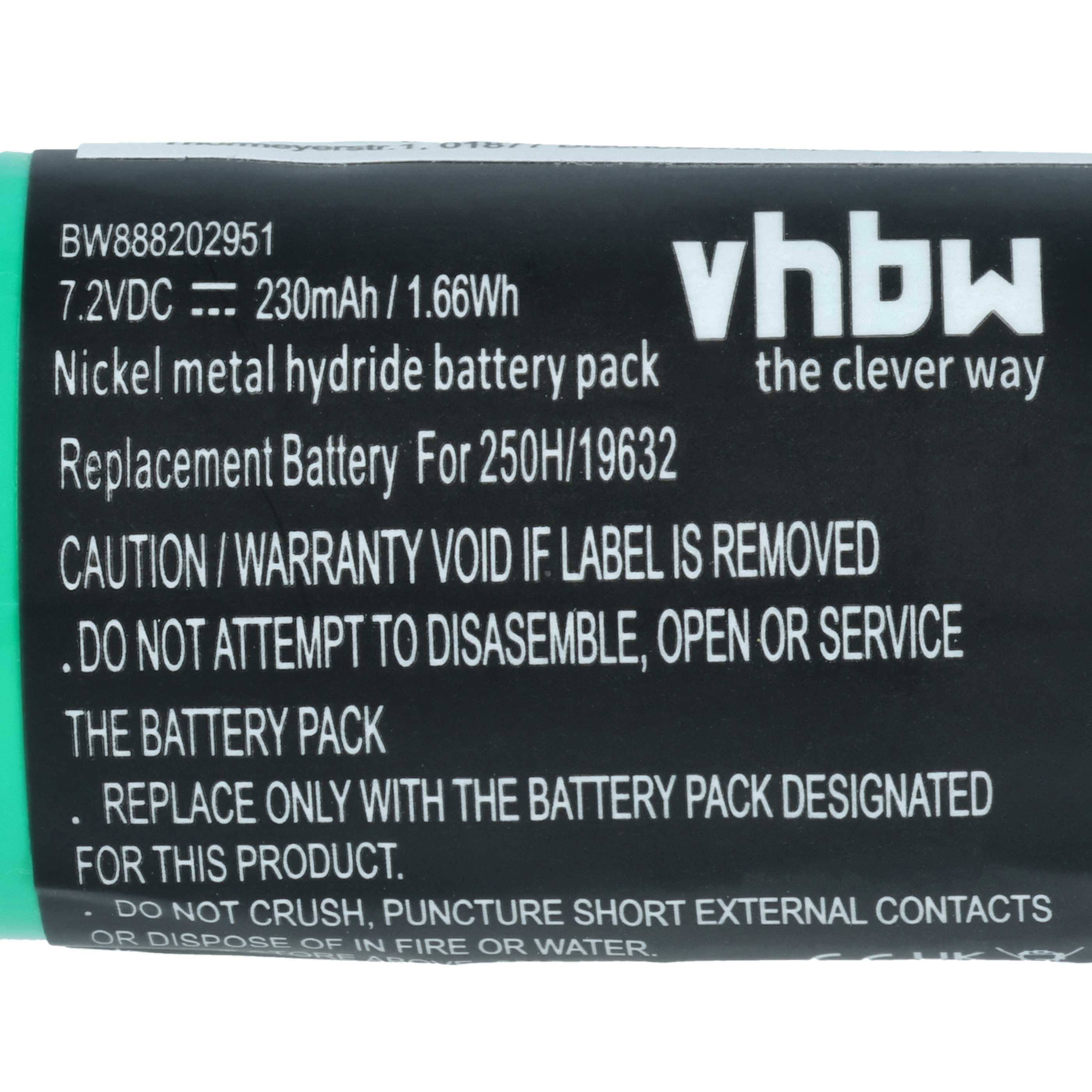 Ein Nickel-Metallhydrid-Akku mit 7,2V DC, 230mAh, 1,66Wh.