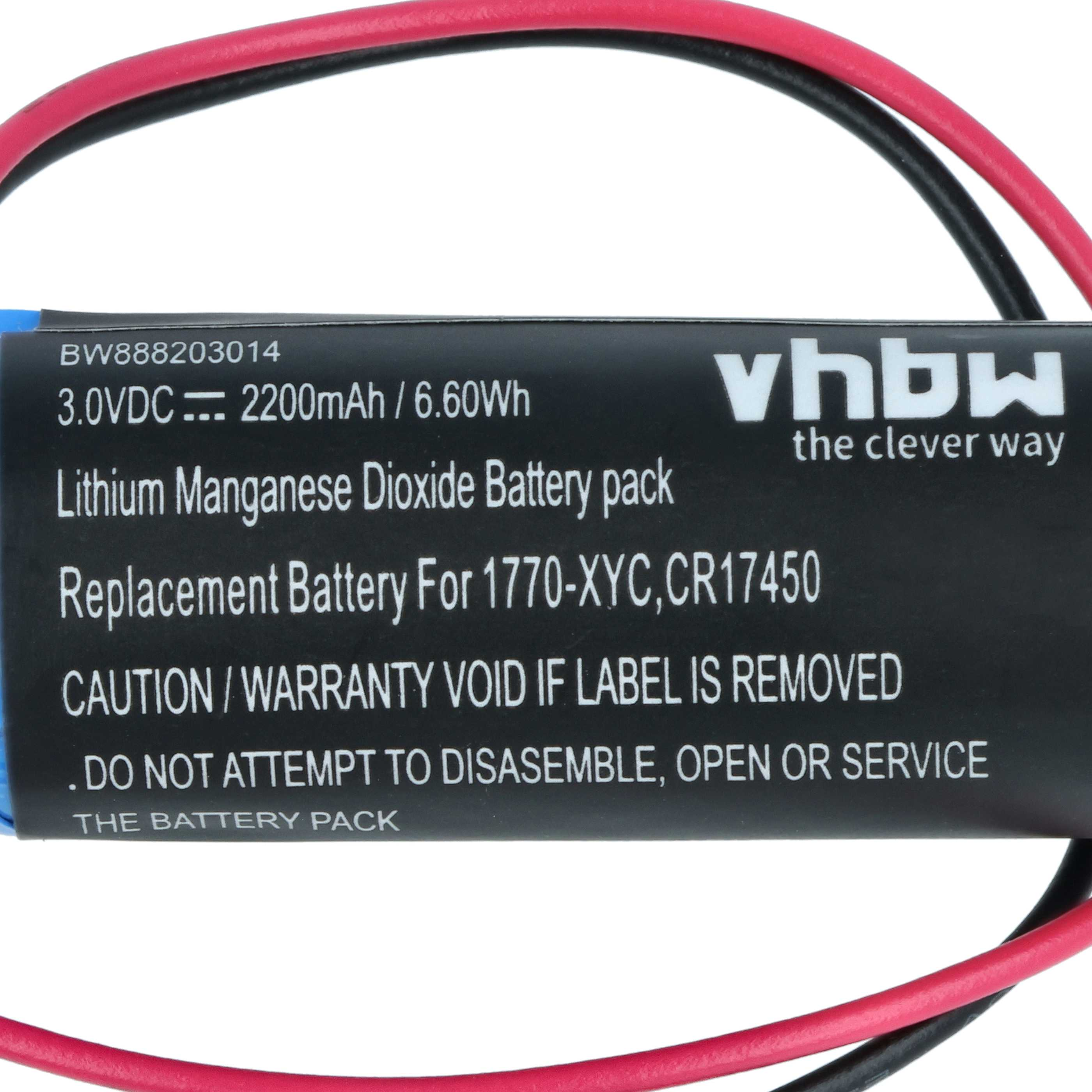 Lithium-Mangan-Dioxid-Batteriepack, 3,0V, 2200mAh, mit roten und schwarzen Kabeln.