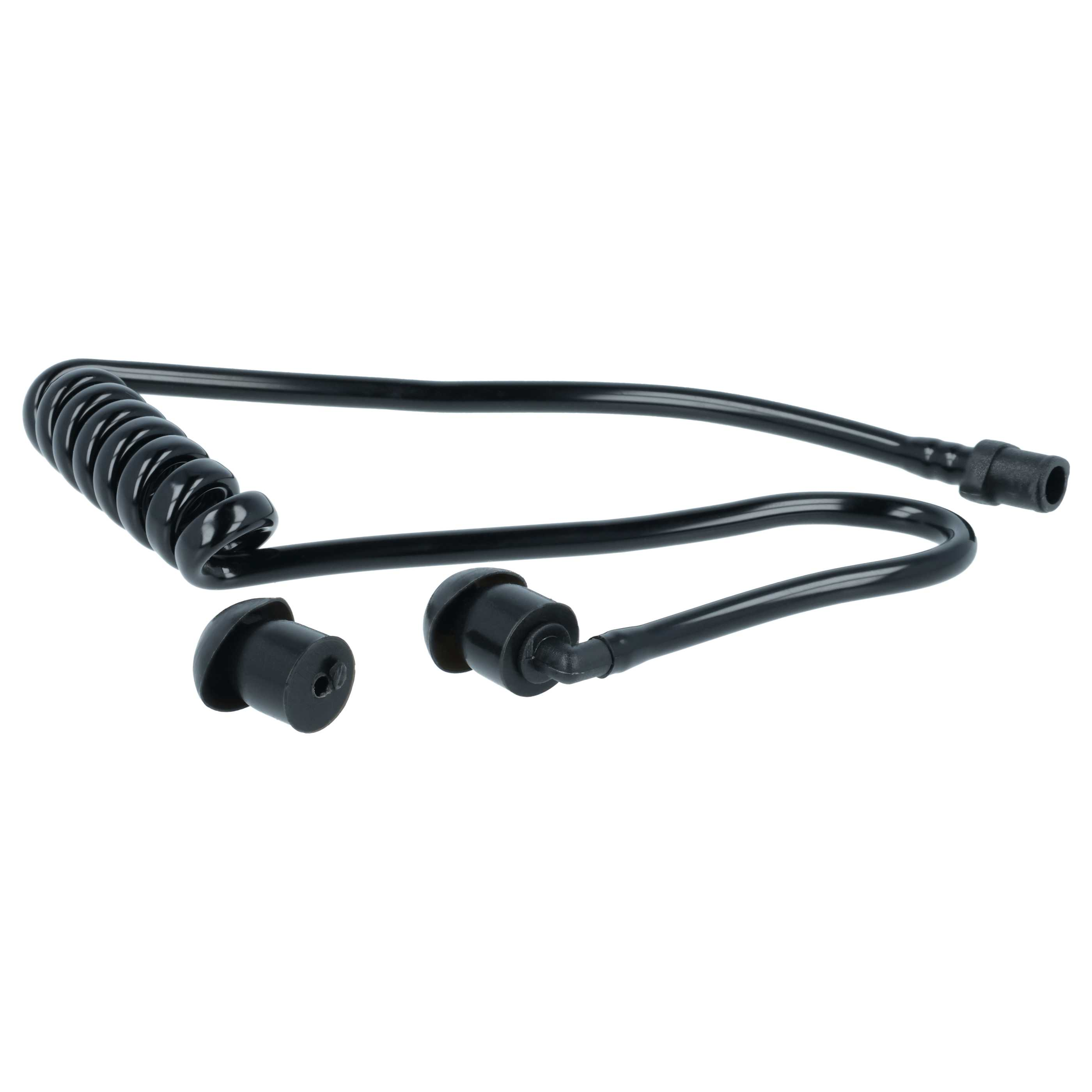 Schwarzes Headset mit Spiralkabel und Ohrstöpseln.